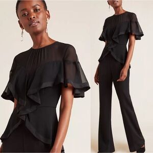Anthropologie Harlyn Amaris Black Flutter Jumpsuit NEW XS